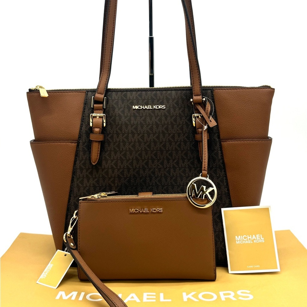 Michael Kors Large Charlotte Tote Bag Large Double Zip Wallet Brown